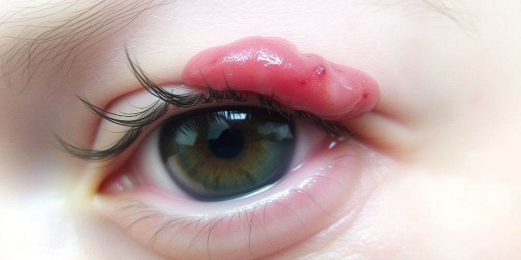 Eye with a stye, red and swollen eyelid