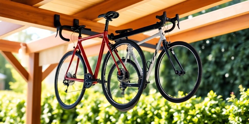 Bike rack with bikes mounted on a carport