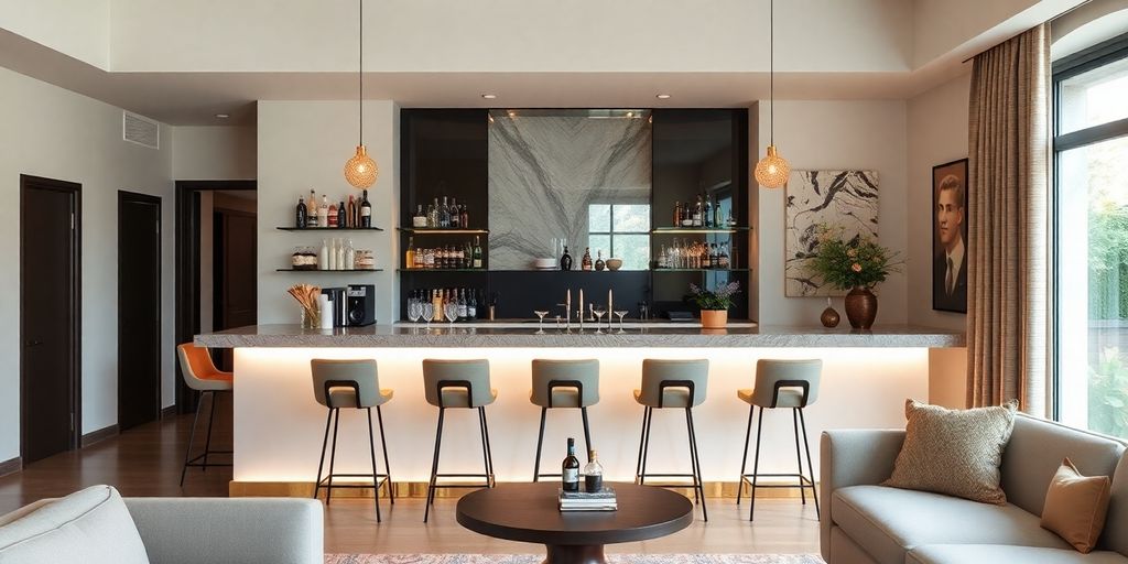 Stilvolle Hausbar mit kultigen Möbeln.