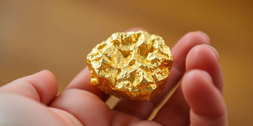 手拿着一块闪闪发光的金块