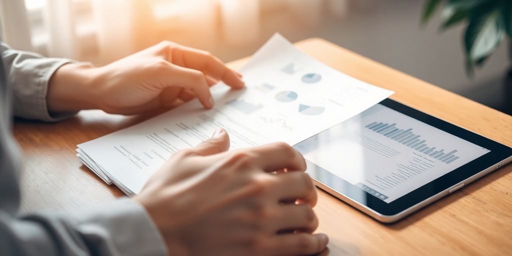 Manos trabajando con documentos y tabletas