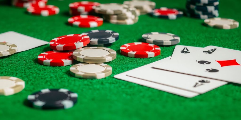 Poker chips and cards on felt