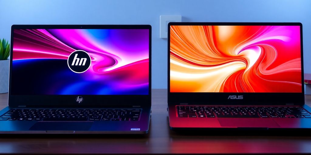 صورة لجهازي كمبيوتر محمول من hp و asus