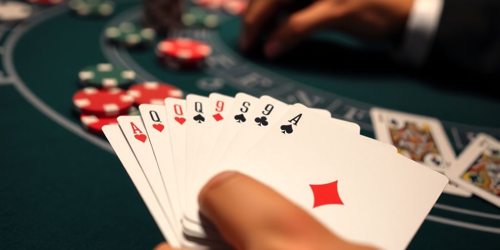 Blackjack cards on a casino table