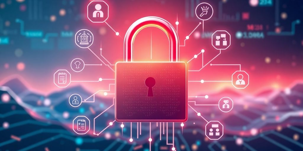 Illustrative image of a secure digital lock and blockchain.