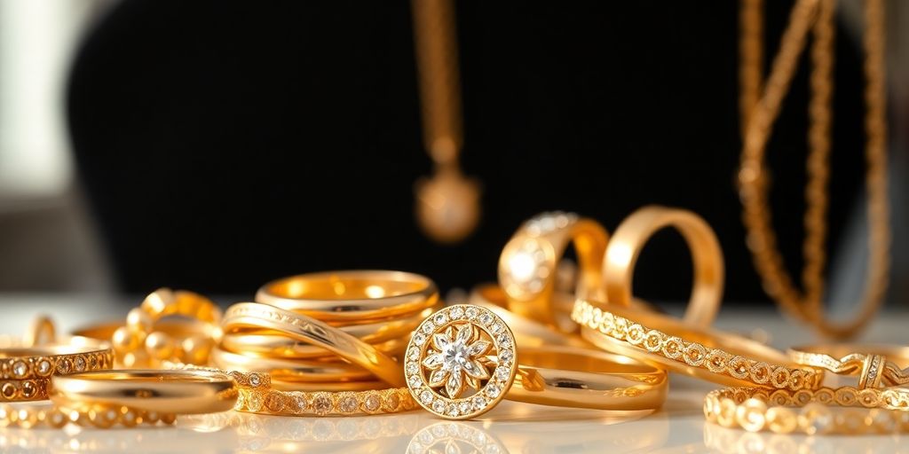 Bijoux en or brillants prêts à être vendus.
