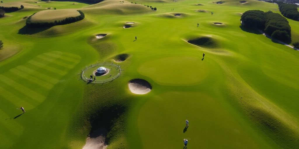 Aerial view of a lush green golf course.