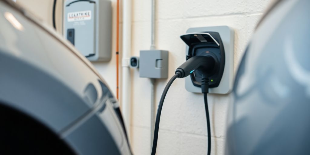 Home EV charger, car, and electrical panel.