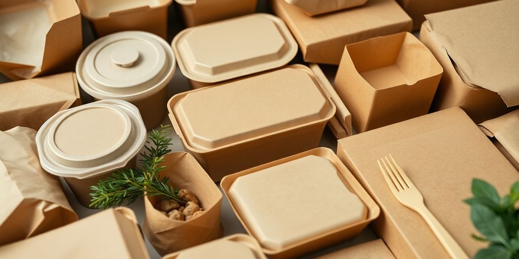 Stack of biodegradable food boxes and containers.