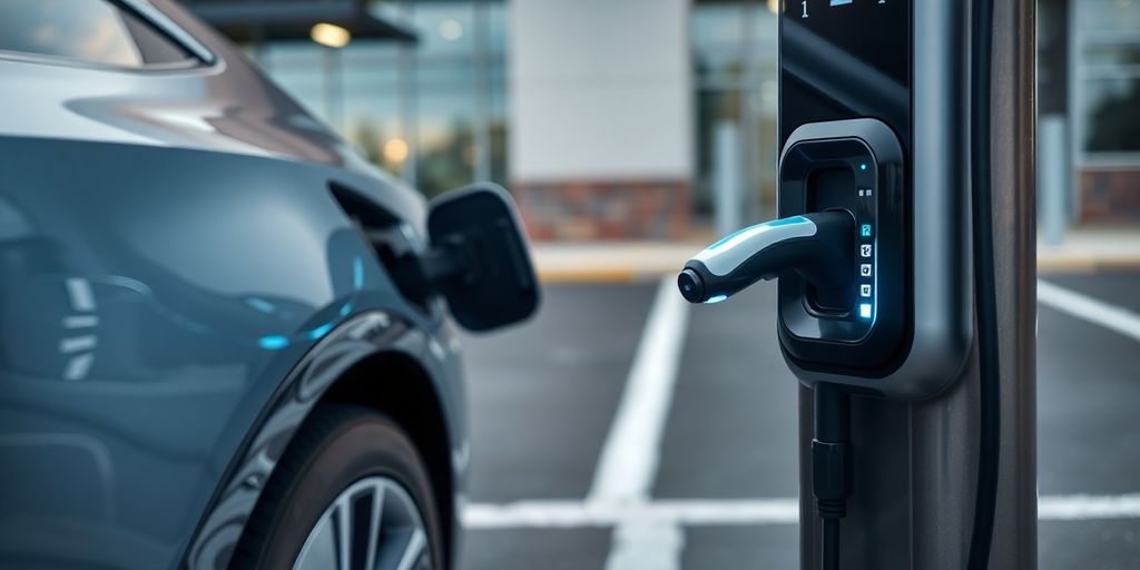 Electric vehicle charging at a business.
