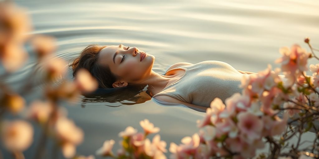 Serene landscape with calm water and soft light.