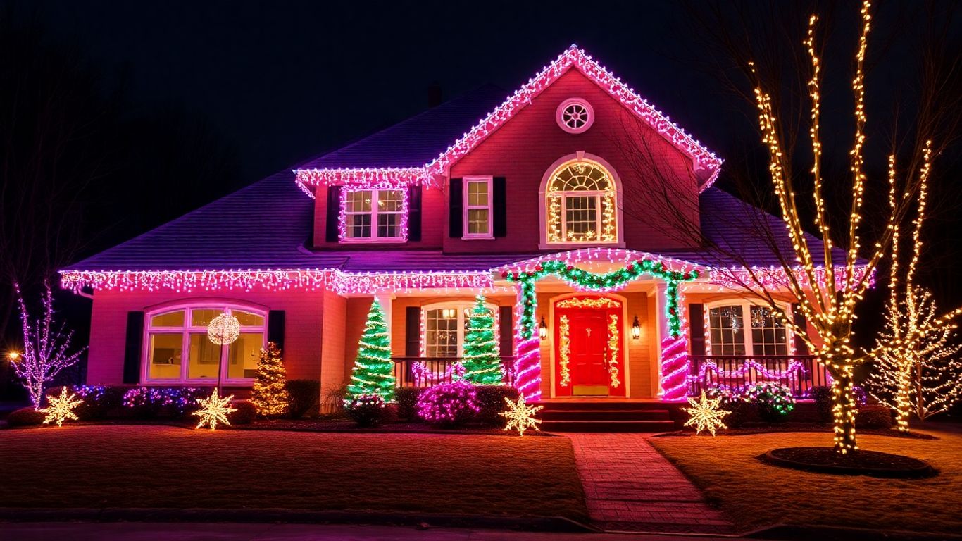 Creve Coeur house decorated with professional Christmas lights.