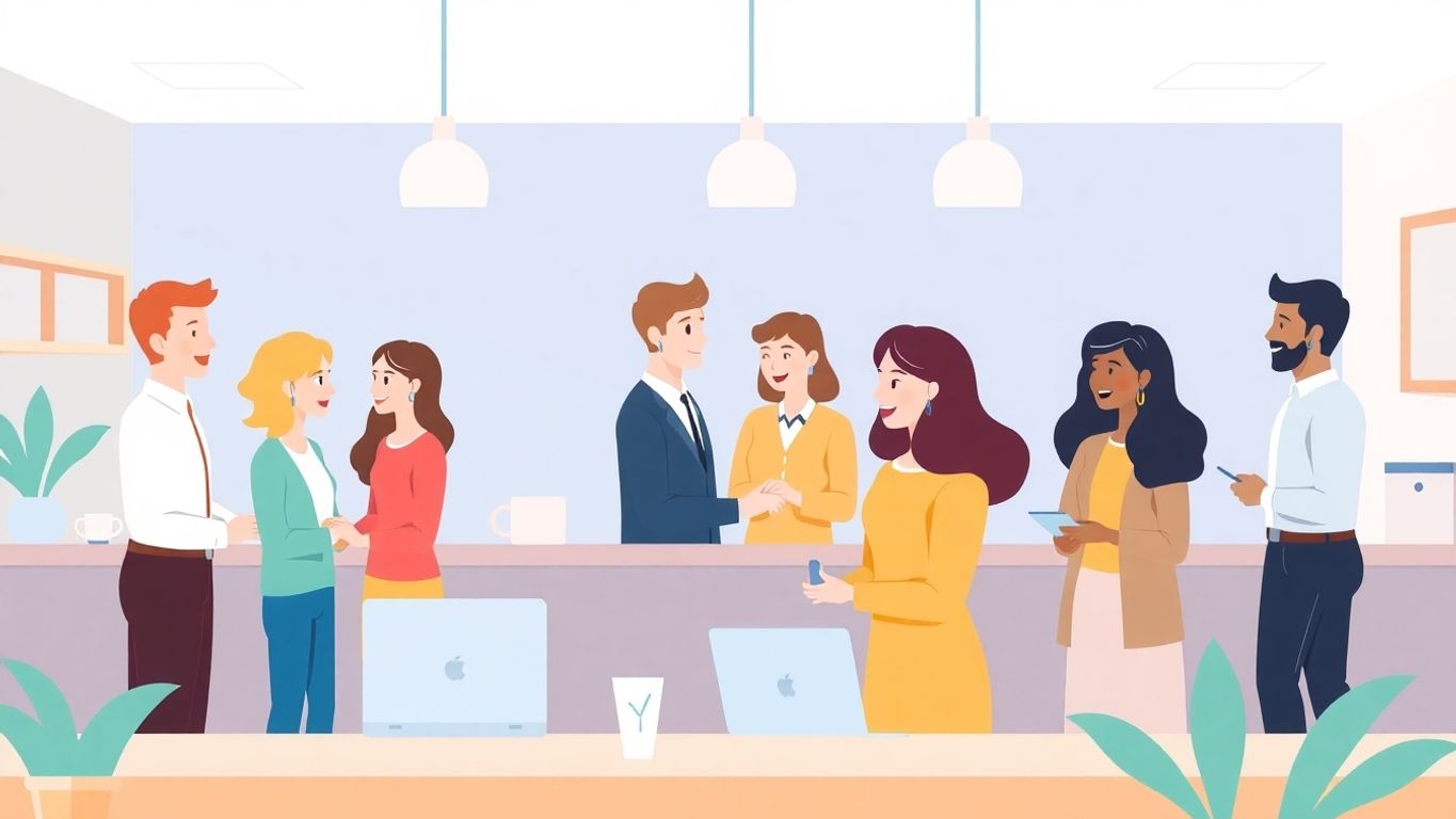 Kundebehandling med vennlige ansatte og fornøyde kunder.