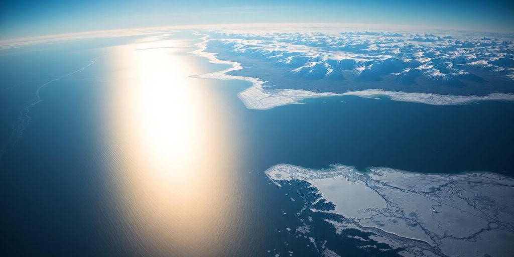 Aerial view of the Bering Strait between Alaska and Russia.