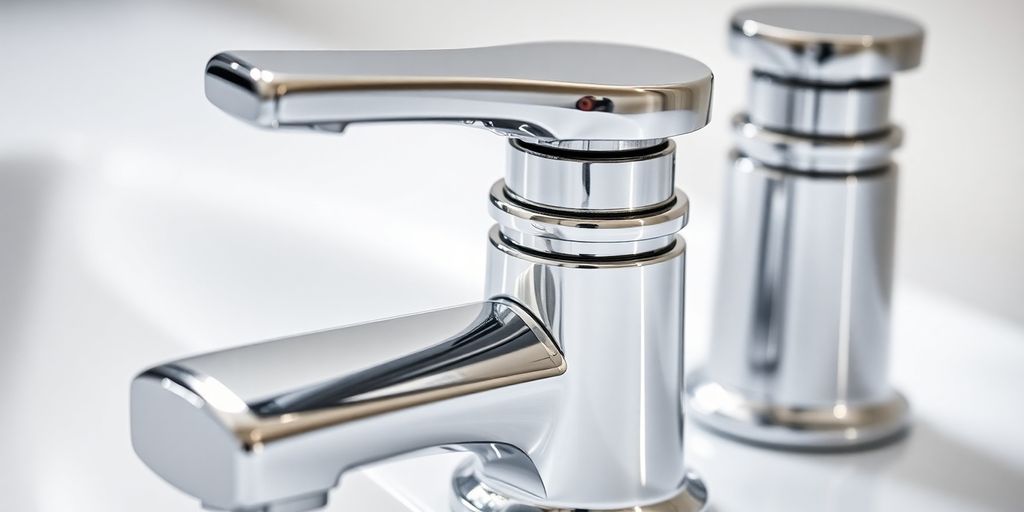 Luxury modern bathroom taps with sleek chrome finish.
