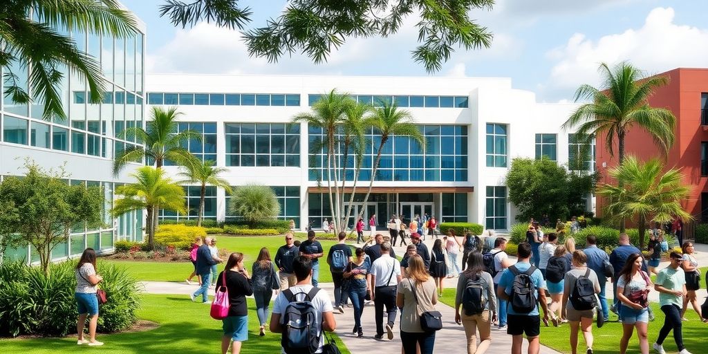 Students engaging in activities on a vibrant campus.