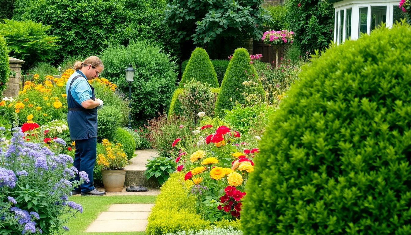 Professional gardener working in a beautiful London garden.