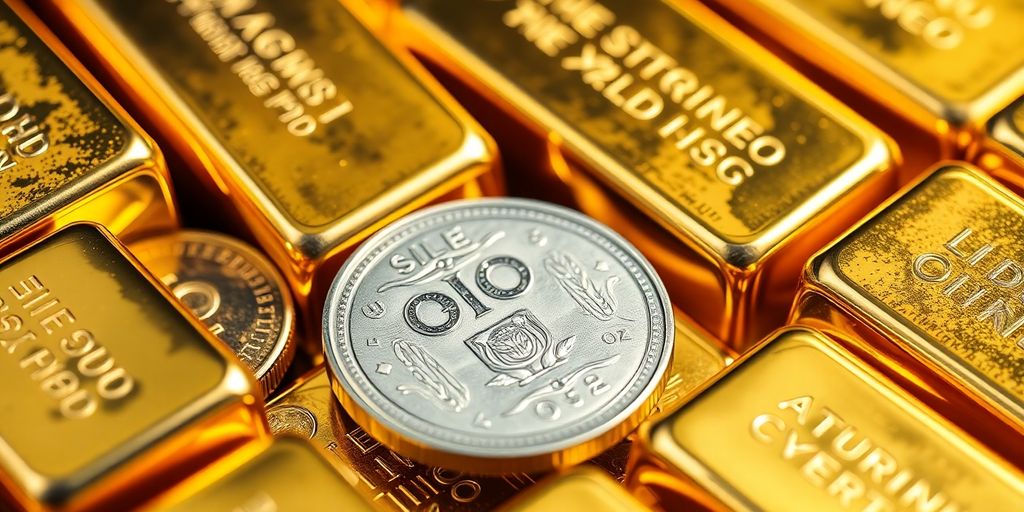 Pièces d'argent sur des lingots d'or