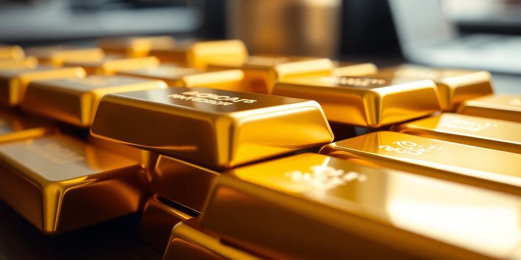 Des lingots d'or empilés brillants.