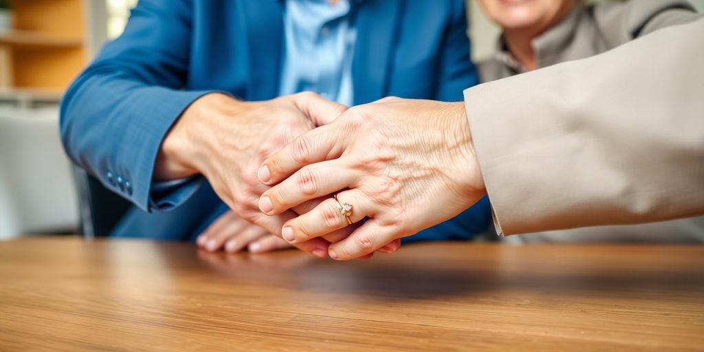 Oudere persoon en makelaar bespreken verkoop op lijfrente.