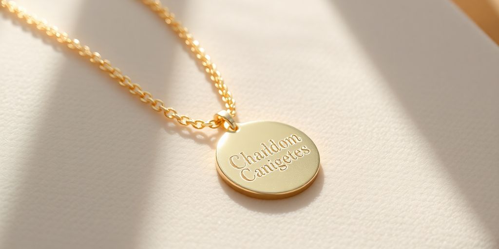 Collar de oro personalizado con colgante grabado brillante.