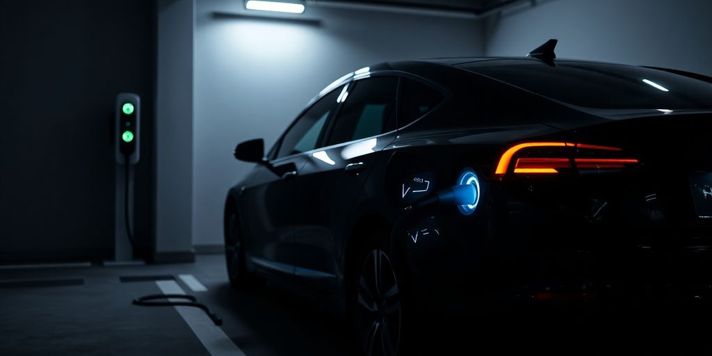 Electric car plugged in overnight.