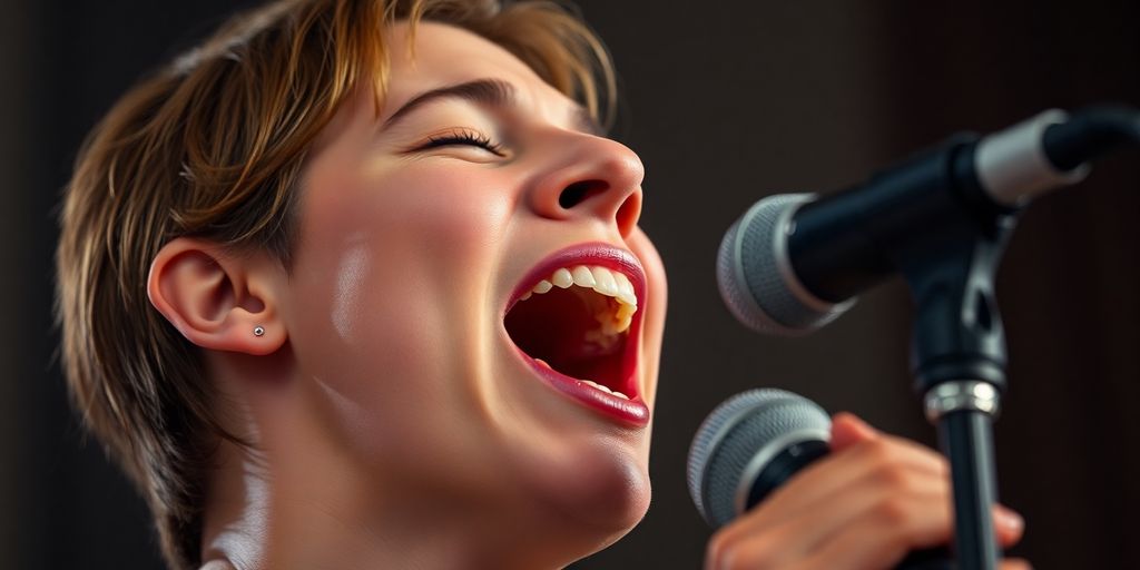 Singer performing with concentrated expression.