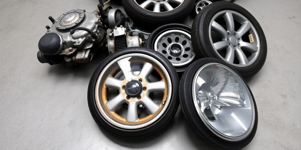 Used Mini Cooper parts on Australian garage floor.