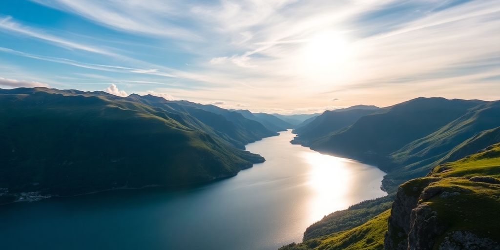 Norwegian landscape with fjords, symbolizing support for Ukraine.