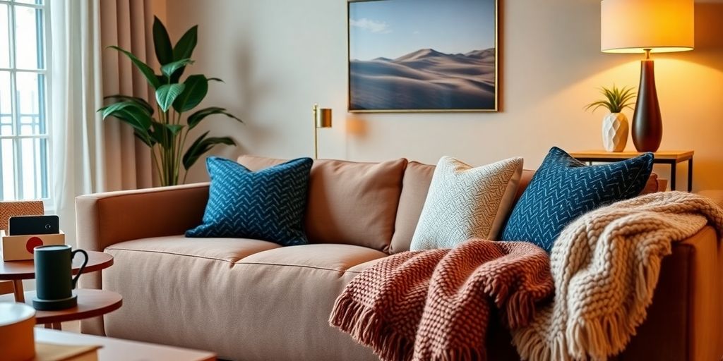 Cozy living room with stylish home gifts and decor.