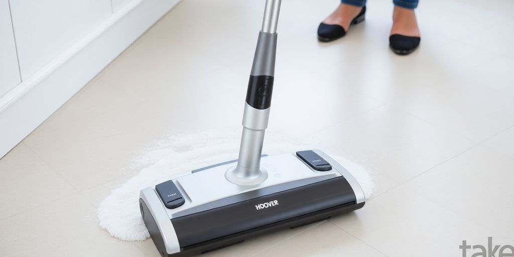 Hoover HF522YSE Akku Saugwischer auf Fliesenboden.