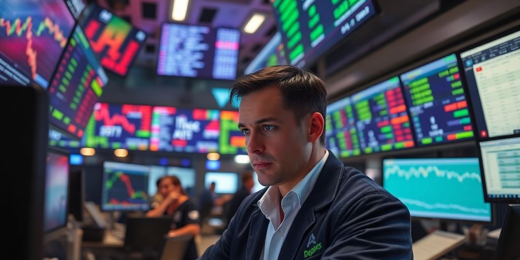 Trader in an office during volatile market conditions.