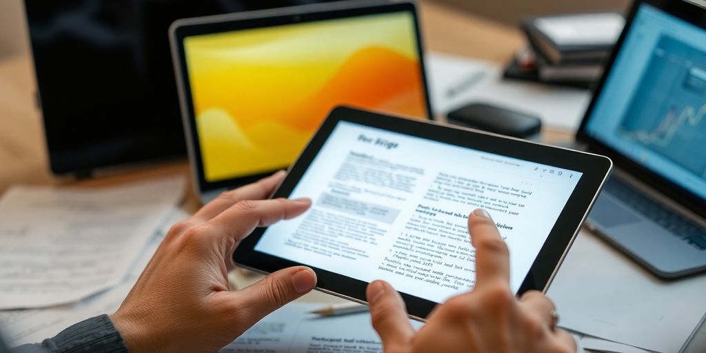 Tablette, ordinateur portable et documents ouverts