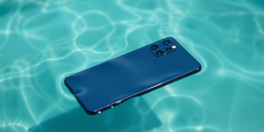 Sleek Galaxy S24 submerged in clear water.