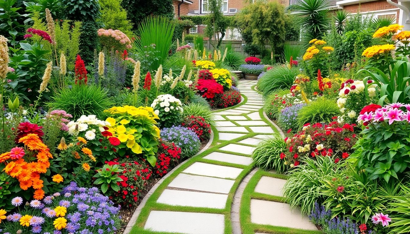 Colourful plants and flowers in a London garden.