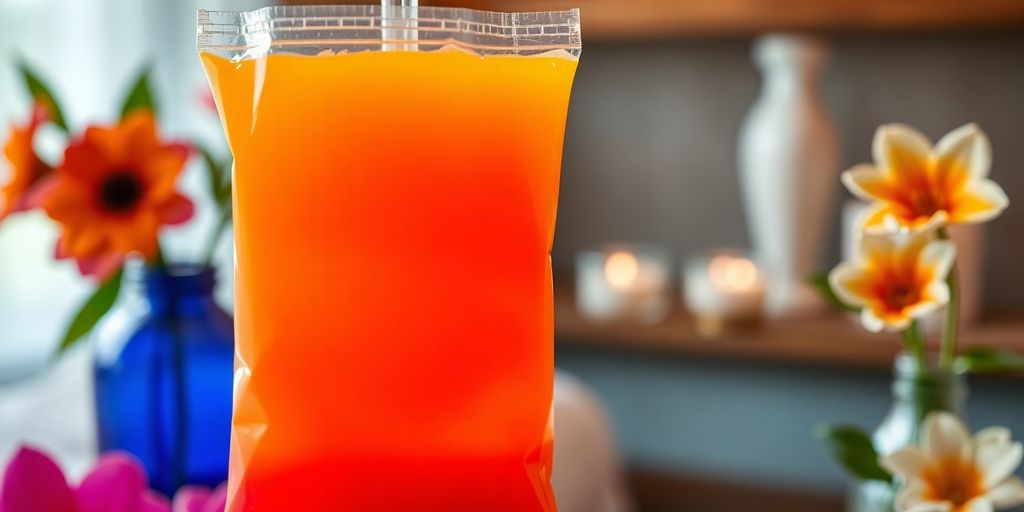 IV therapy bag in a serene spa environment.