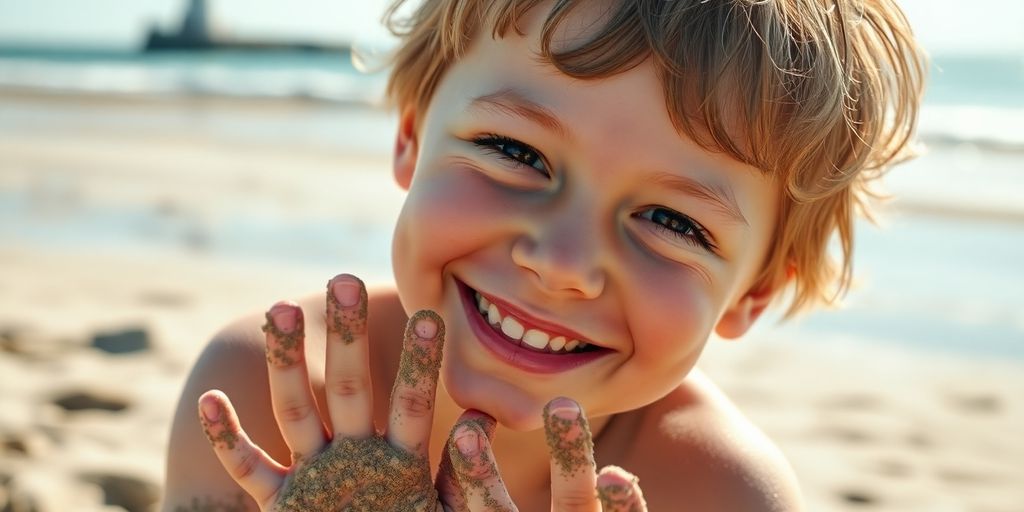 Enfant souriant sur plage bretonne