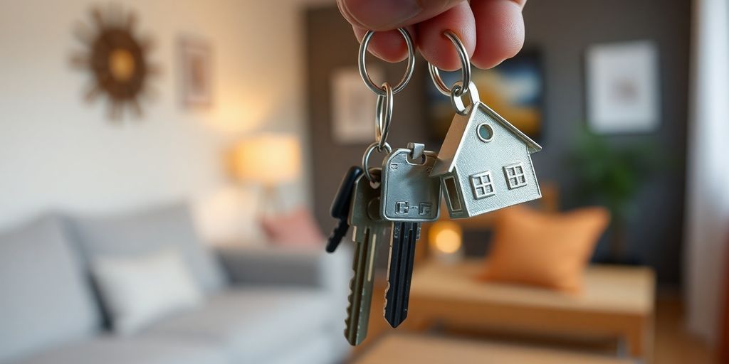 Keys on a house-shaped keychain