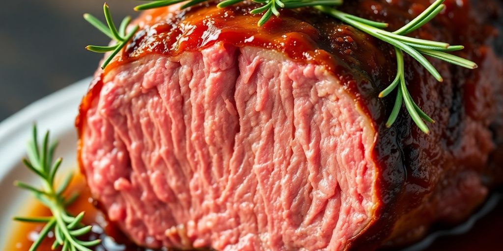 Cooked beef tenderloin roast with herbs.