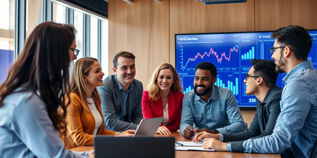 Professionals collaborating in a modern office.
