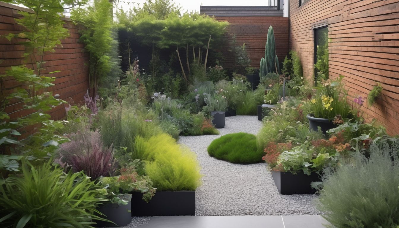 urban garden with seasonal plants in the UK
