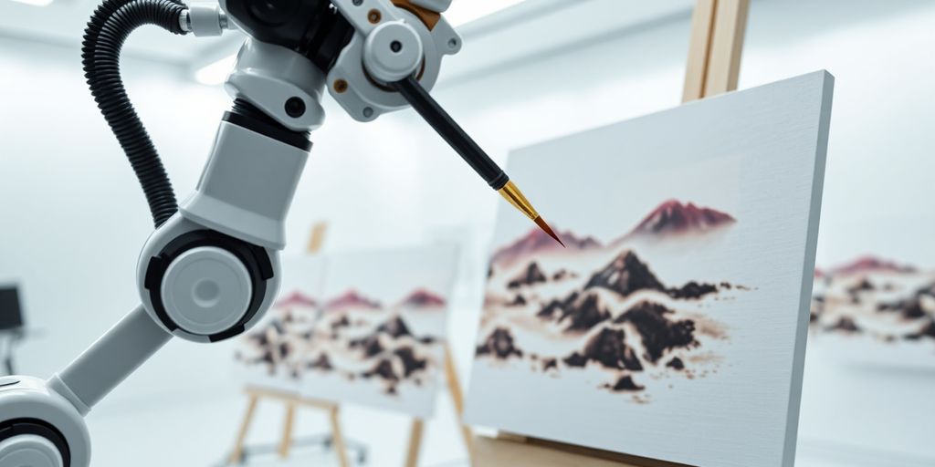 Identical art flowing from a single robotic hand.
