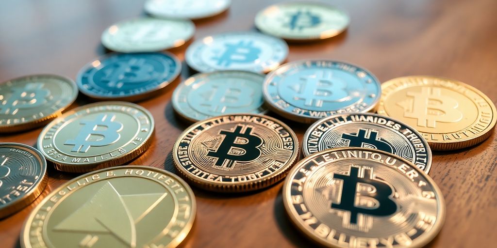 Explore Which One Of The Statement Is True About Cryptocurrency? 4 Close-up of various cryptocurrency coins on a table.