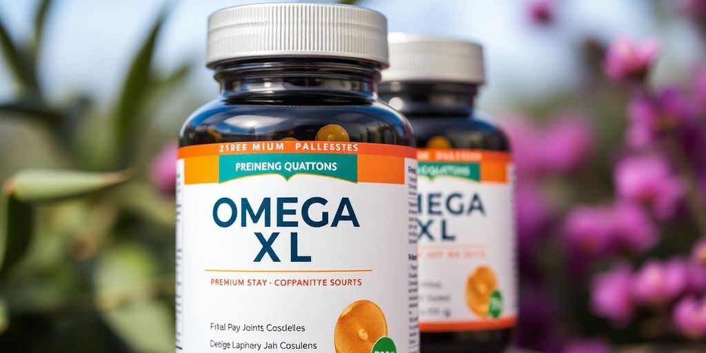 Close-up of Omega XL capsules on a natural background.