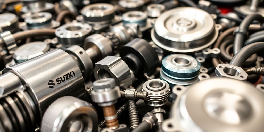 Suzuki car part laid out on a clean surface.