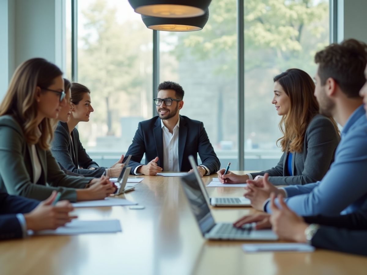 Oameni discutând într-o întâlnire de afaceri.