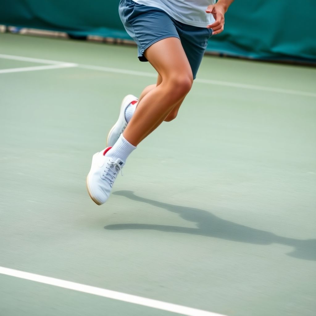 Tennis player's agile footwork on court.