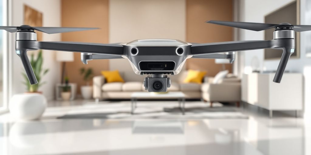 A cleaning drone in a clean living room.