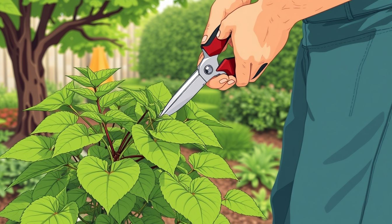 Gardener pruning a plant with shears