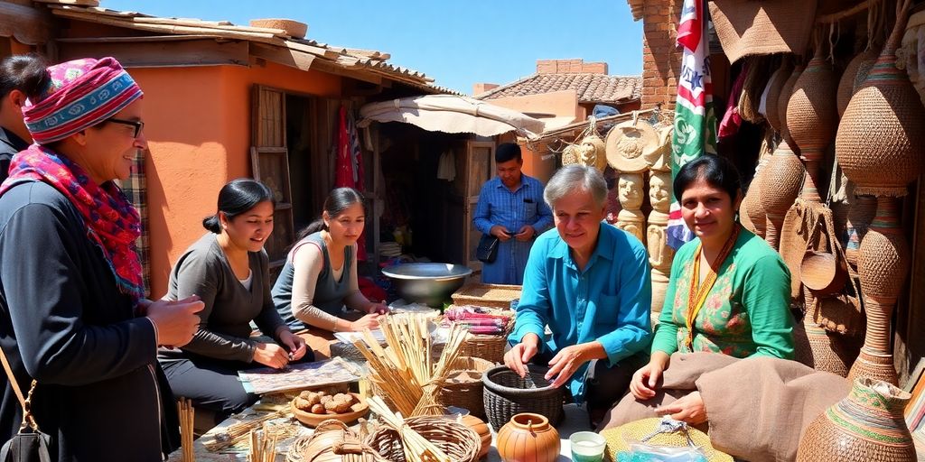 Local artisans at work with travelers.